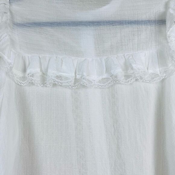 MNG MANGO Blouse Top White Ruffle Lace Size L - Picture 9 of 10